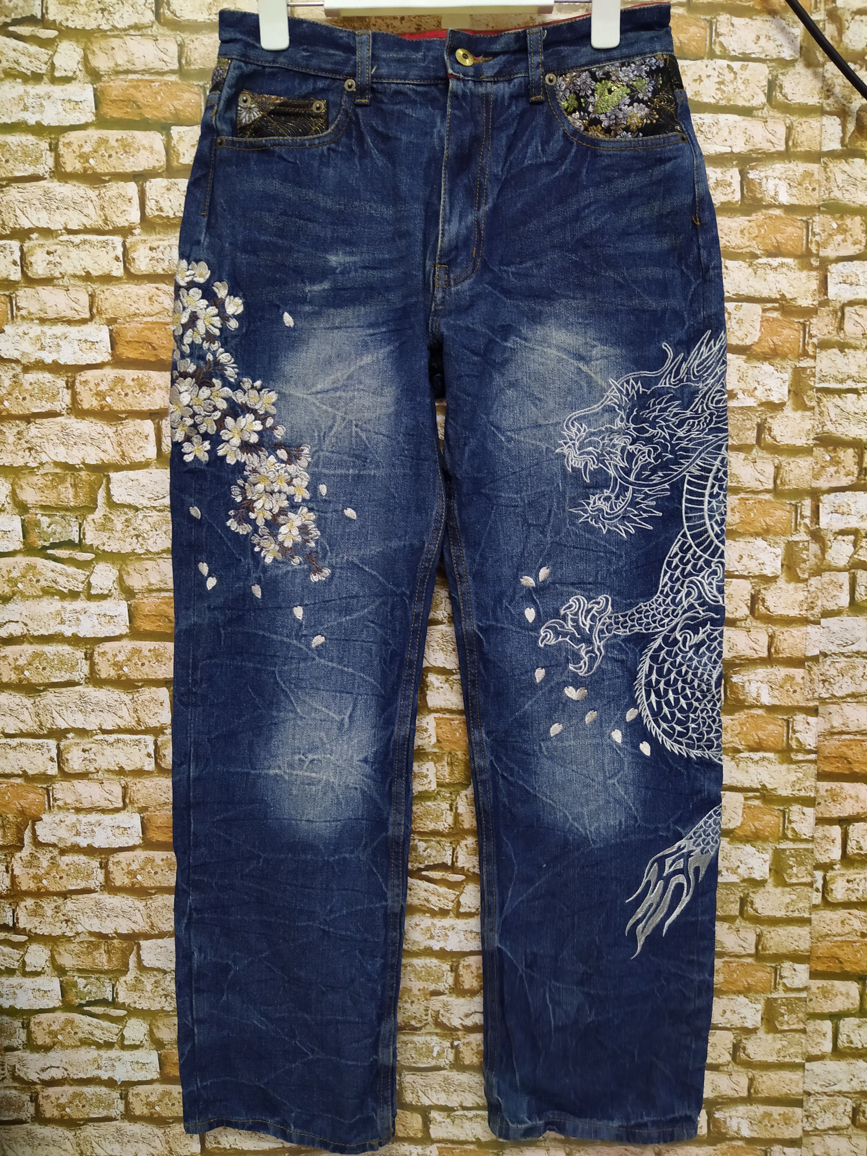 Japanese Brand BUKKIRABOU JAPAN DENIM ART SUKAJAN EMBROIDERED (B516) w29 Size US 29 - 2 Thumbnail