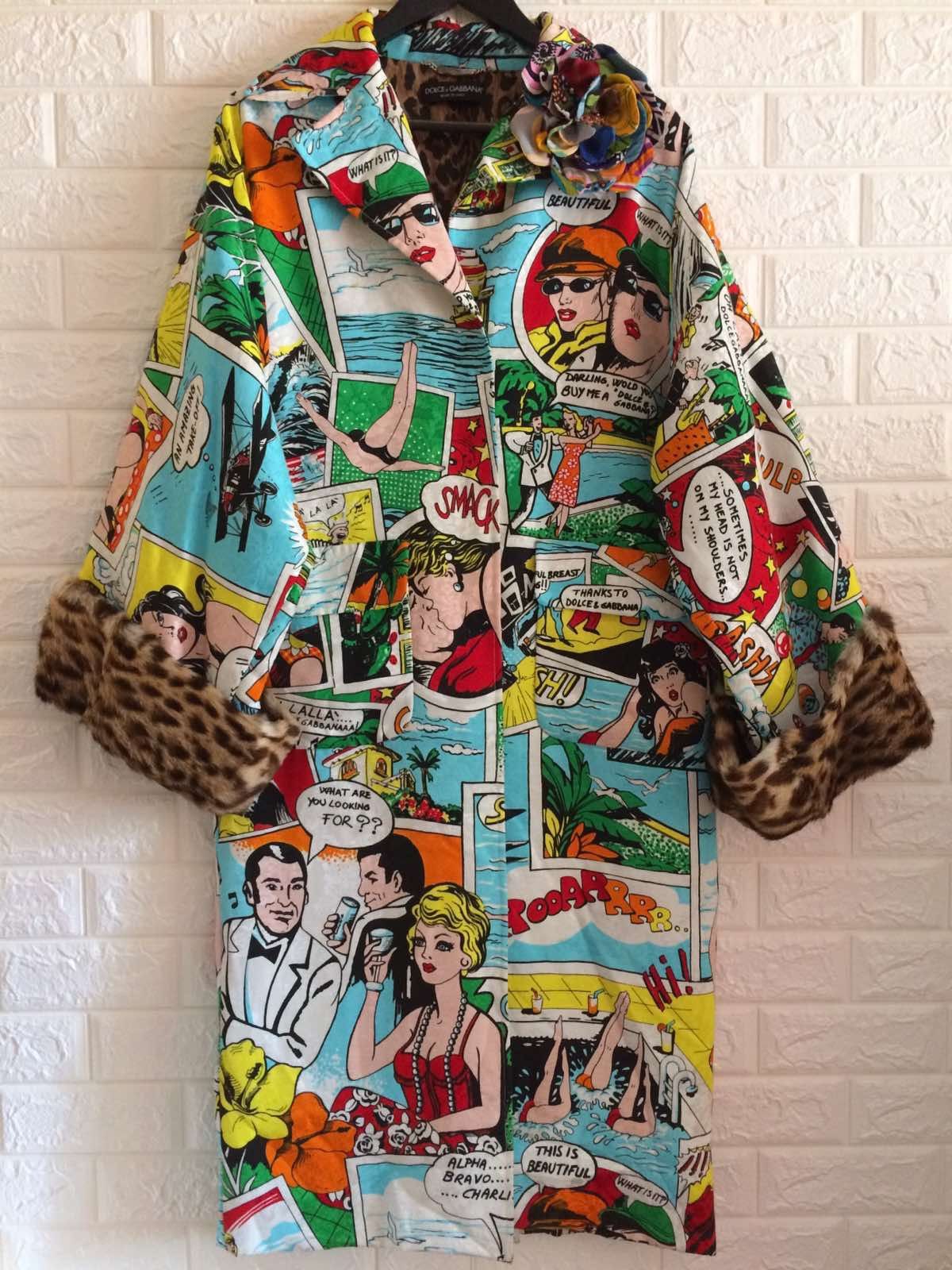 image of Dolce Gabbana x Vintage 2004 Exclusive Vintage Dolce & Gabbana Comic Logo Coat, Women's (Size Mediu