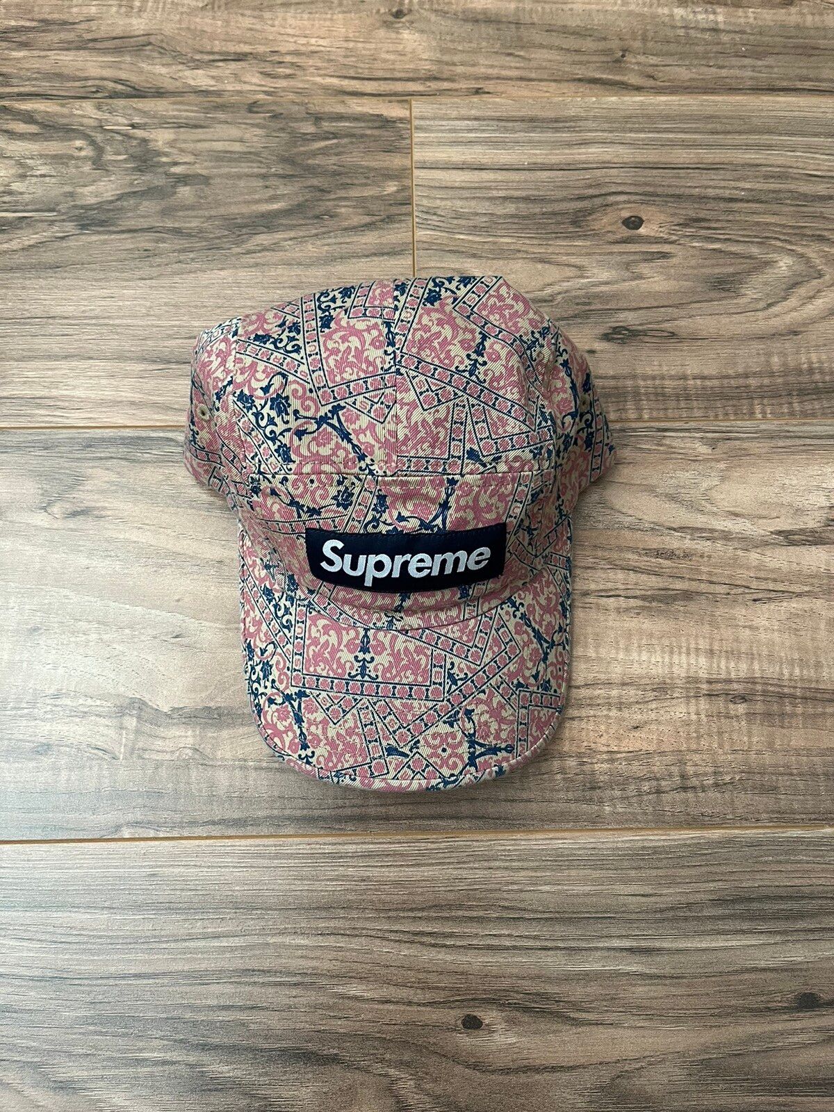 Pre-owned Supreme Washed Chino Twill Camp Cap In Floral Cards
