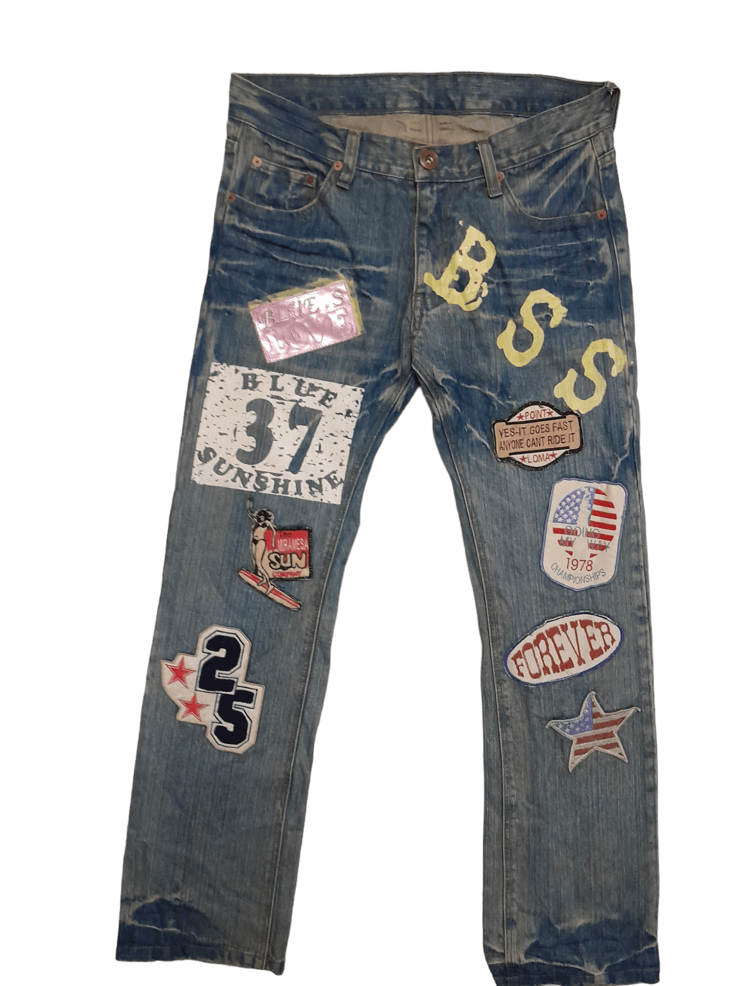 image of Bu Lu Japan Denim Designer Patches Like Hysterics (E557) in Blue, Men's (Size 32)
