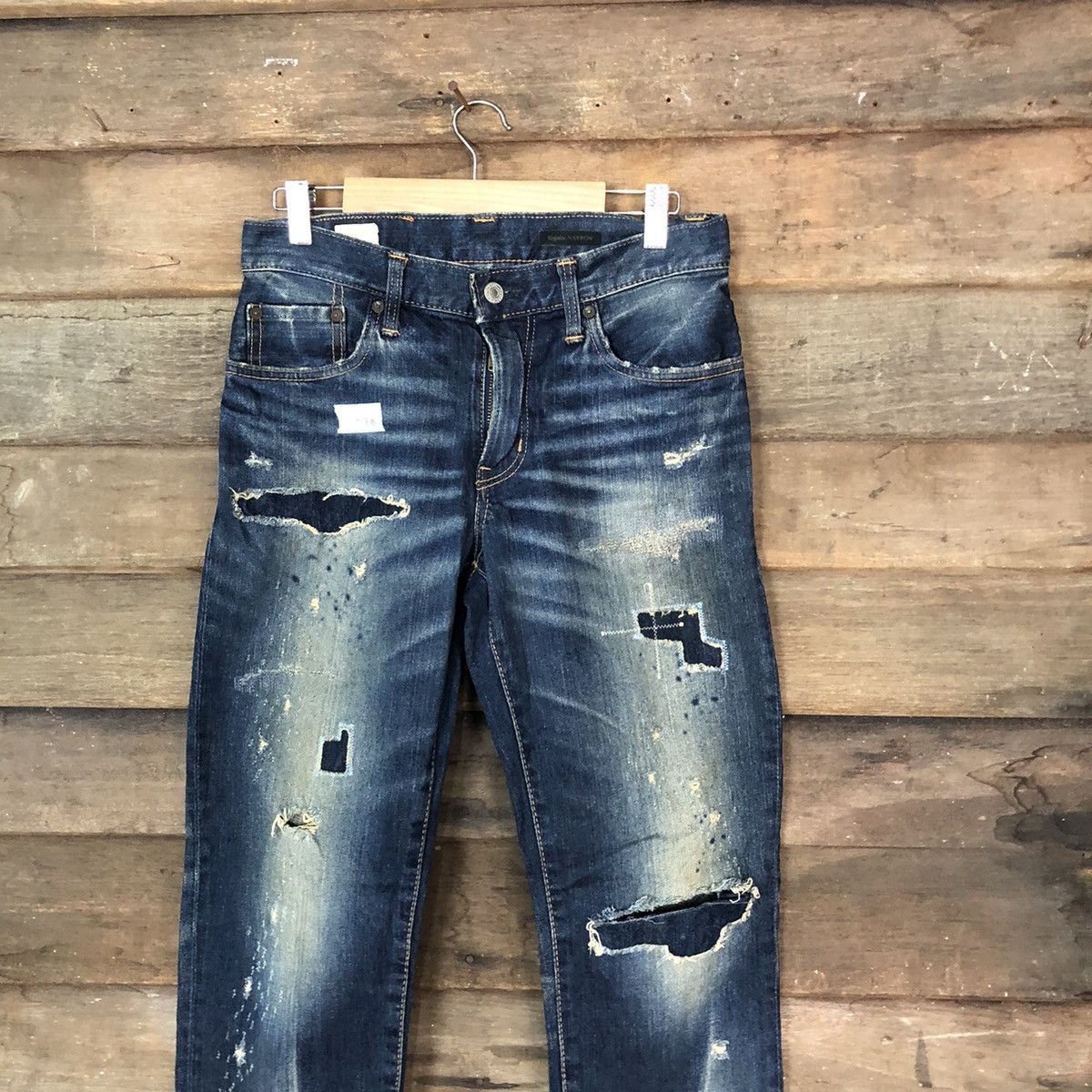 Edwin Edwin 502 Japan Blue Distressed Denim Pants #107B Size US 27 - 2 Thumbnail