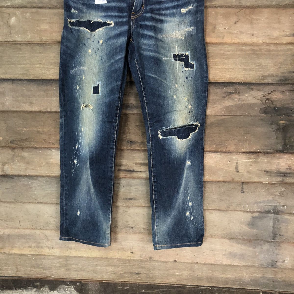 Edwin Edwin 502 Japan Blue Distressed Denim Pants #107B Size US 27 - 3 Thumbnail