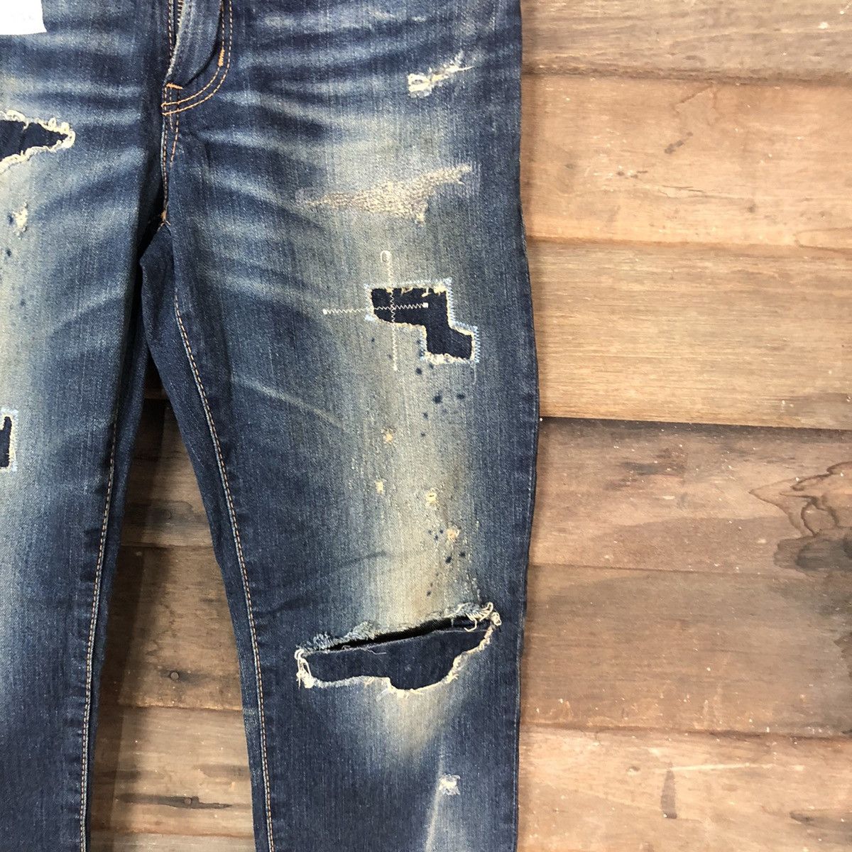 Edwin Edwin 502 Japan Blue Distressed Denim Pants #107B Size US 27 - 9 Thumbnail