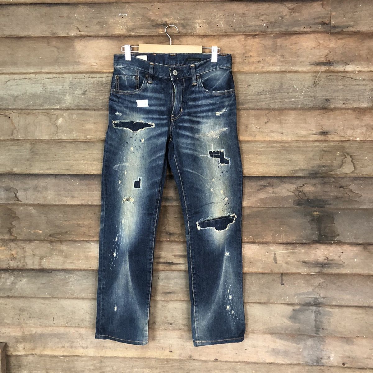 Edwin Edwin 502 Japan Blue Distressed Denim Pants #107B Size US 27 - 1 Thumbnail