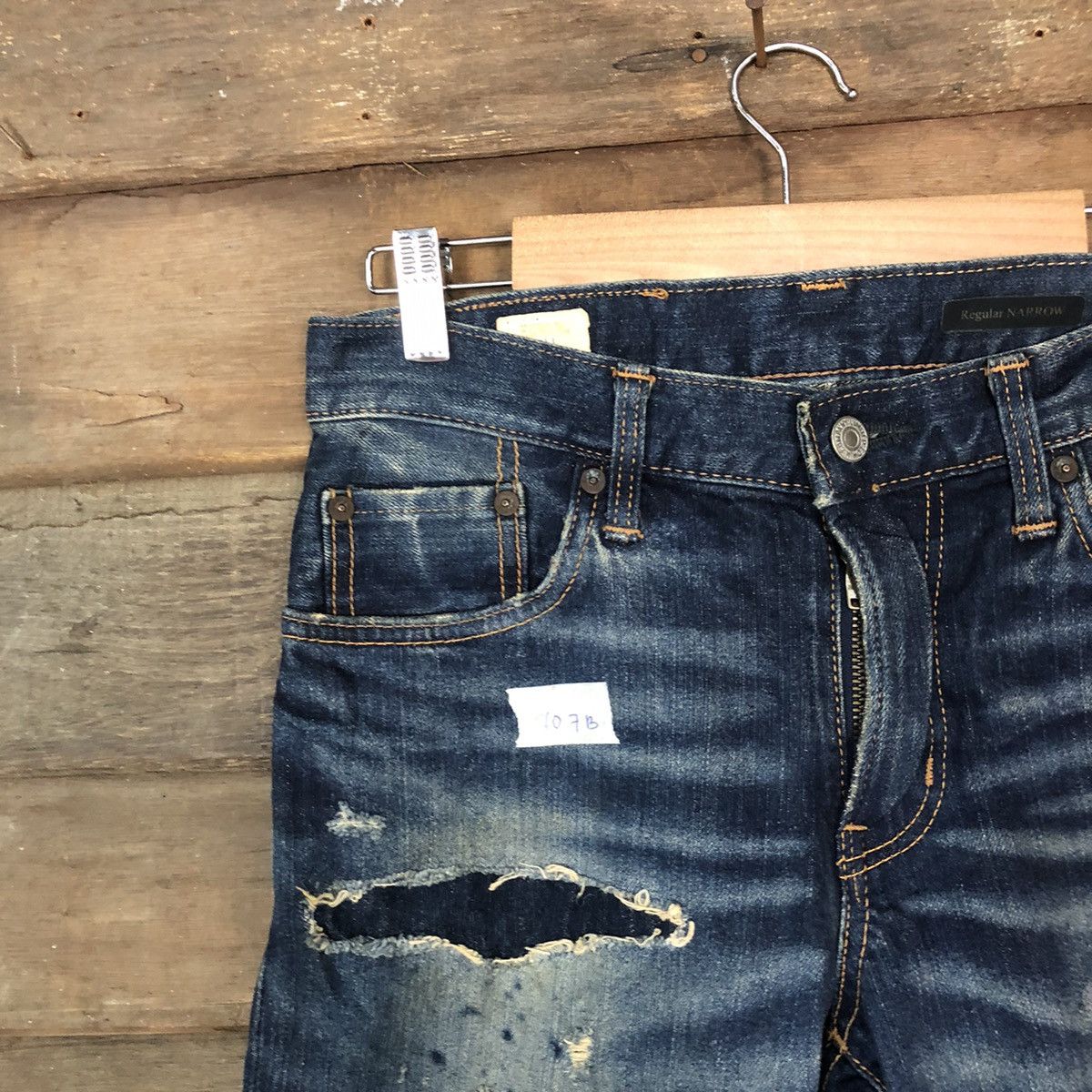 Edwin Edwin 502 Japan Blue Distressed Denim Pants #107B Size US 27 - 4 Thumbnail