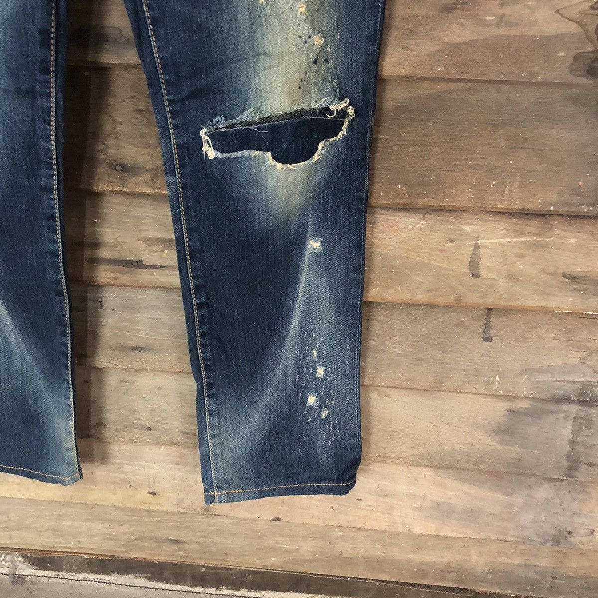 Edwin Edwin 502 Japan Blue Distressed Denim Pants #107B Size US 27 - 7 Thumbnail