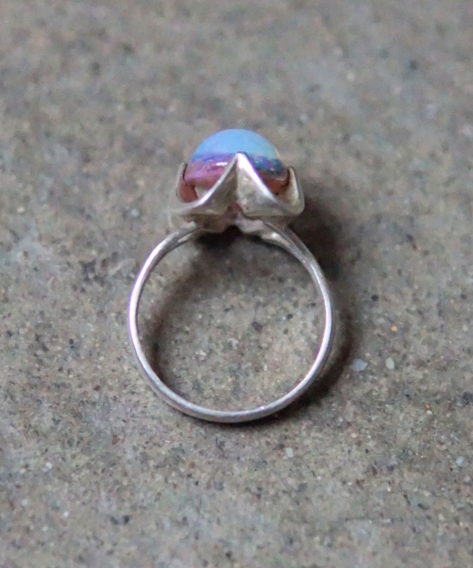 Jewelry Sterling Silver Ring Pink Faux Opal Size 7.5 Modern Size ONE SIZE - 4 Thumbnail