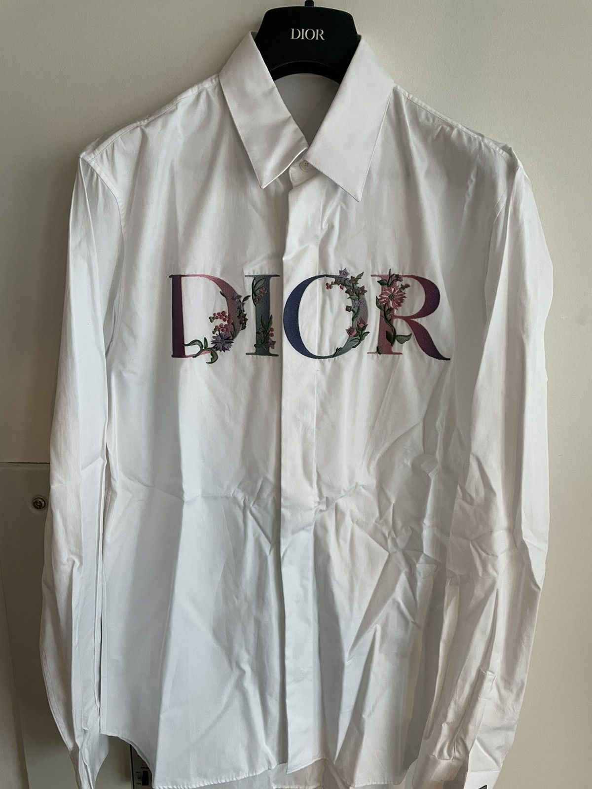 image of Dior Super Runway Limited Edition Embroidery Logo Shirt in White, Men's (Size Small)