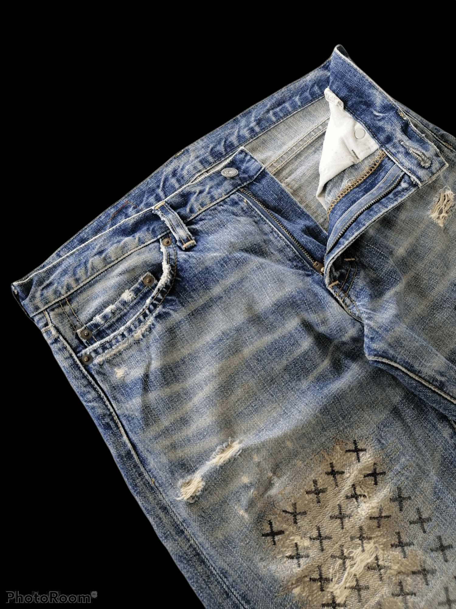 Japanese Brand Distressed Denim Sashiko Custom RNA Denim Pants Size US 31 - 4 Thumbnail