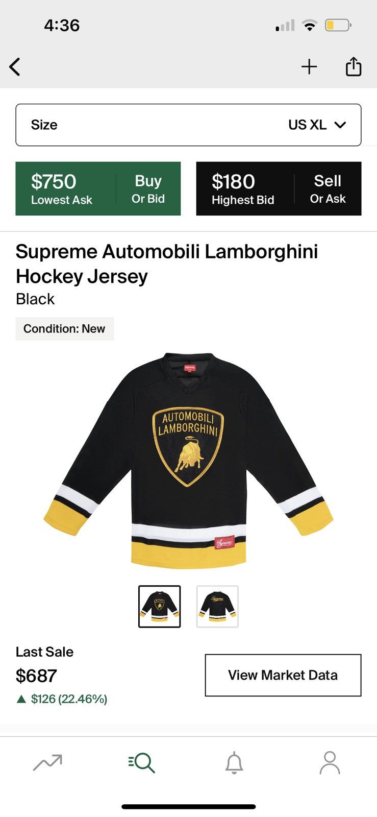 Lamborghini × Supreme Supreme X Lamborghini Hockey Jersey Size XL Size US XL / EU 56 / 4 - 8 Thumbnail