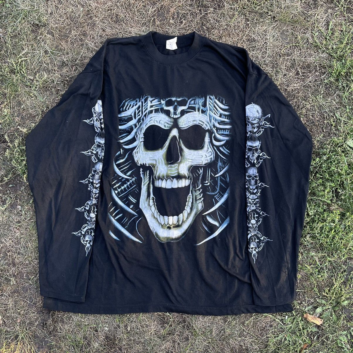 Vintage Vintage 90s Skull Graphic Tee Dark Horror Grunge Streetwear Size US XL / EU 56 / 4 - 2 Thumbnail