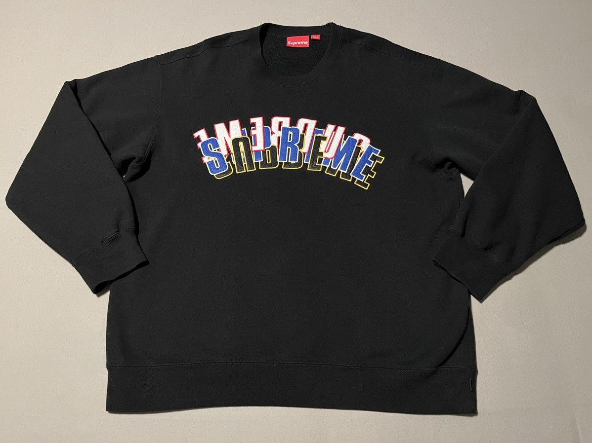 image of Supreme Stacked Crew Crewneck Sweatshirt Black Ss21 Vnds, Men's (Size XL)