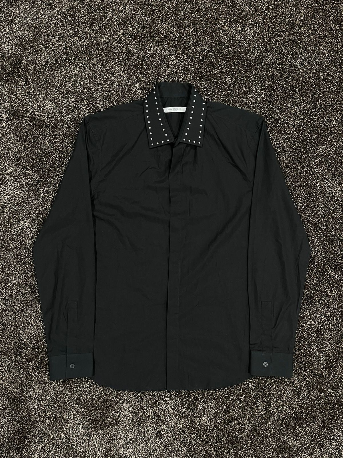 Pre-owned Givenchy Studded Black Button Up Long Sleeve Black Shirt