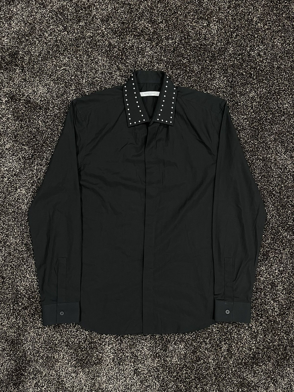 image of Givenchy Studded Black Button Up Long Sleeve Black Shirt, Men's (Size Medium)