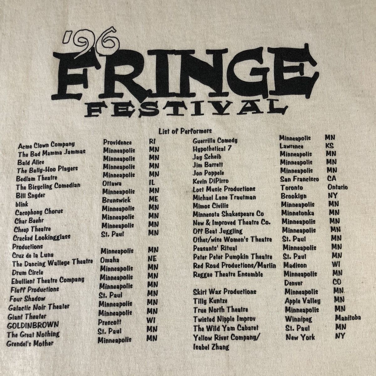 Hanes × Vintage Fringe Festival Minnesota Vintage 1996 Beige T shirt Size US L / EU 52-54 / 3 - 7 Thumbnail