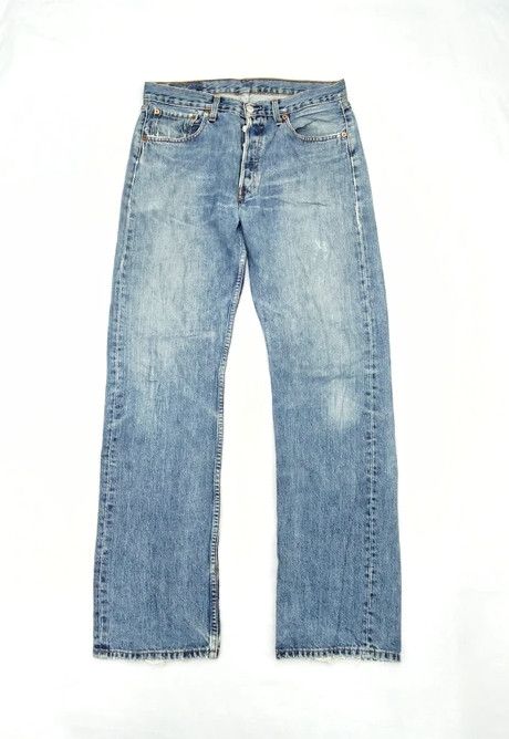 image of Levis x Vintage Levi's 501 Light Wash Distressed Jeans 33X34 in Blue, Men's
