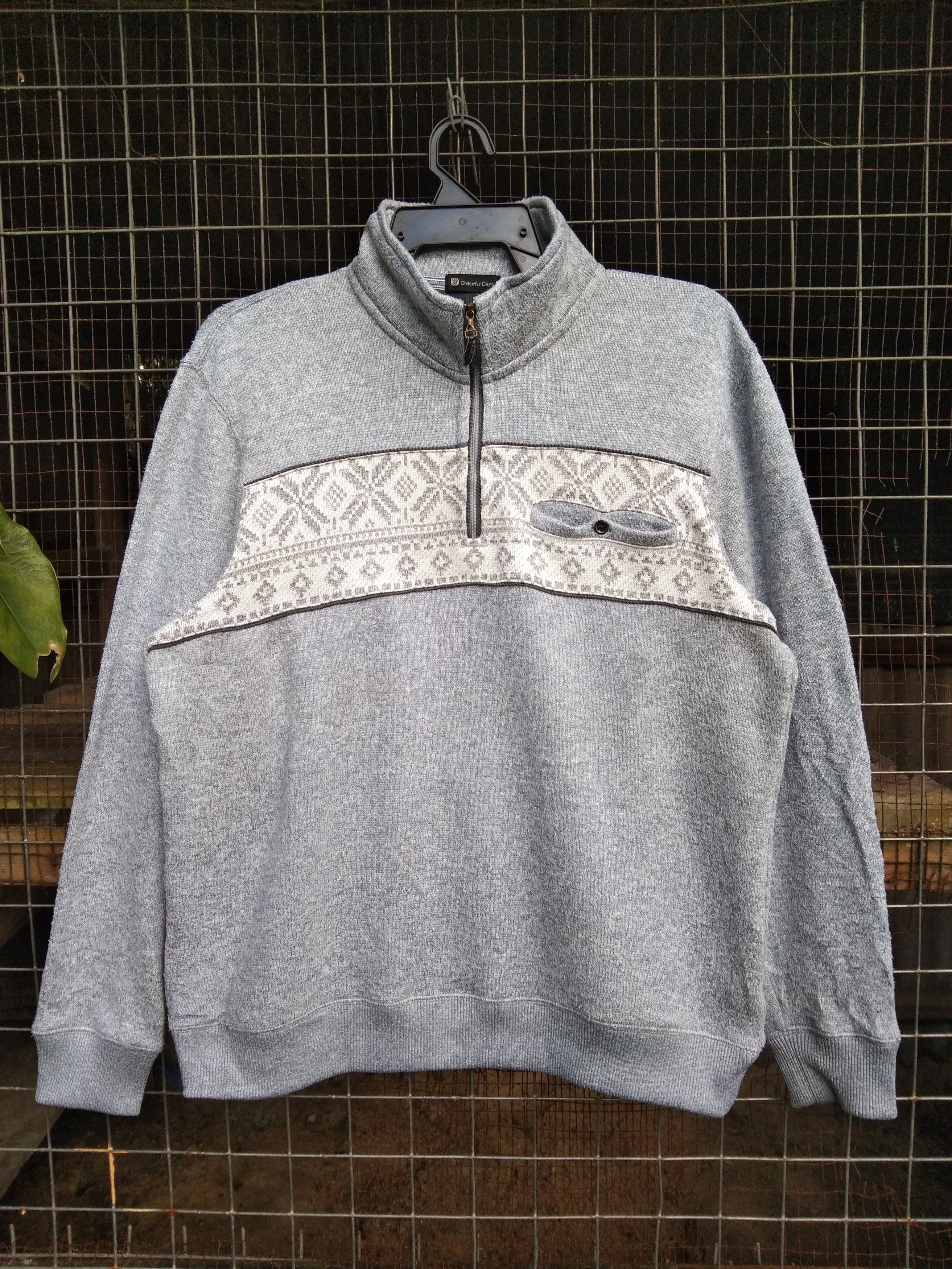 image of Coloured Cable Knit Sweater Graceful Day's Men's Knit Sweater Turtleneck Collar Zipper in Grey (Siz