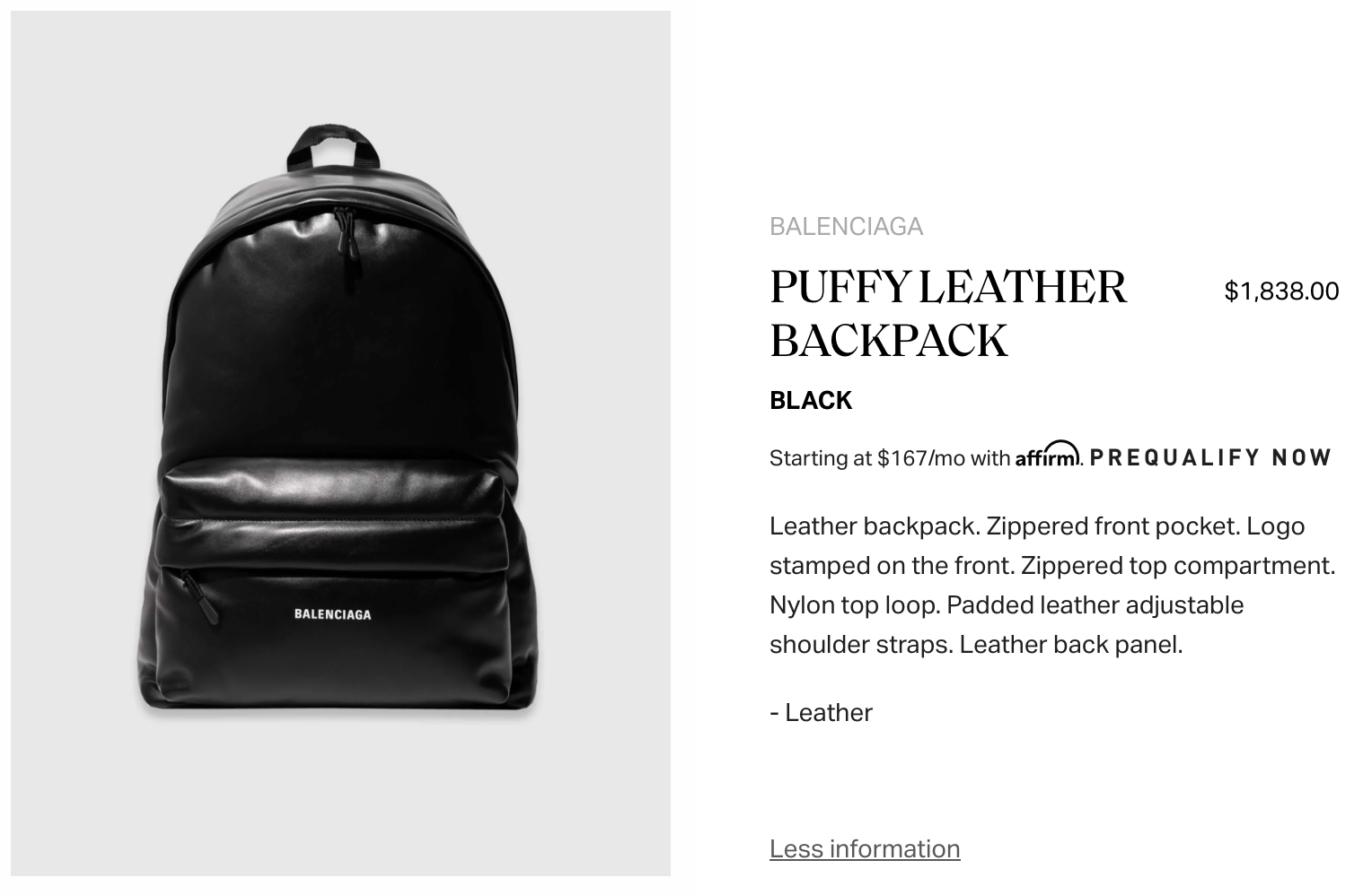 Balenciaga *NEW* BLACK LEATHER PUFFY PADDED BACKPACK Size ONE SIZE - 2 Thumbnail