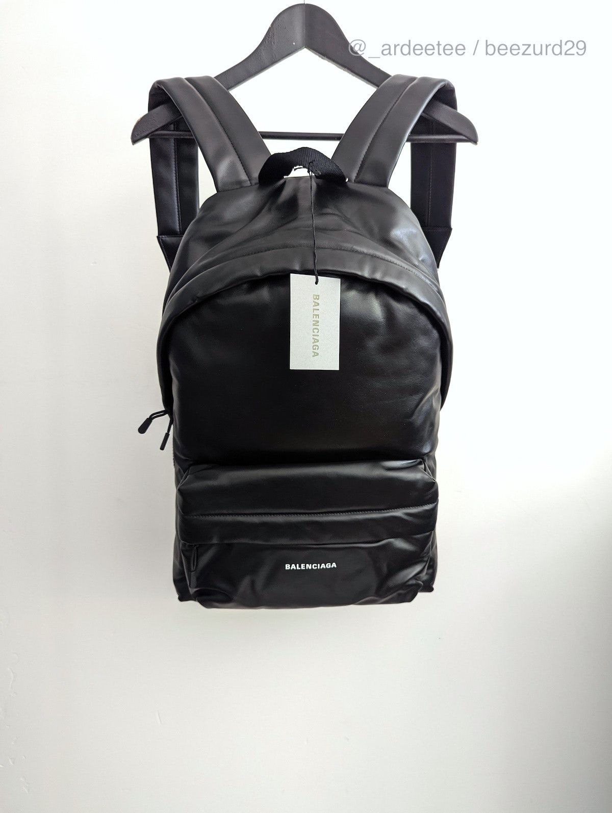 image of Balenciaga NWT Black Leather Puffy Padded Backpack, Men's