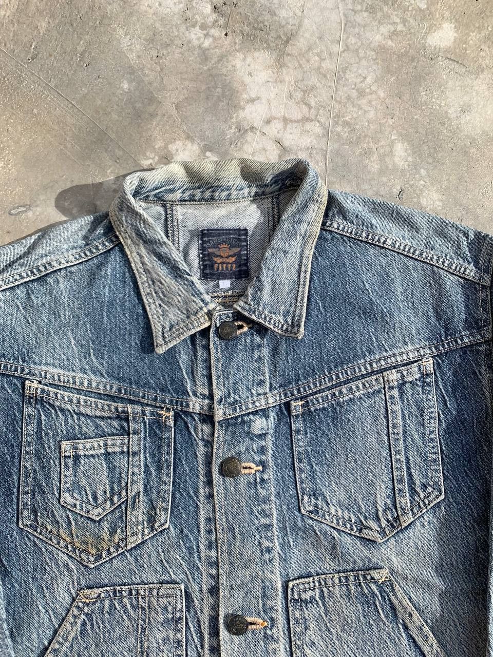 Japanese Brand Fittz Multipocket Stone Washed Denim Jacket Light Distressed Size US M / EU 48-50 / 2 - 4 Thumbnail