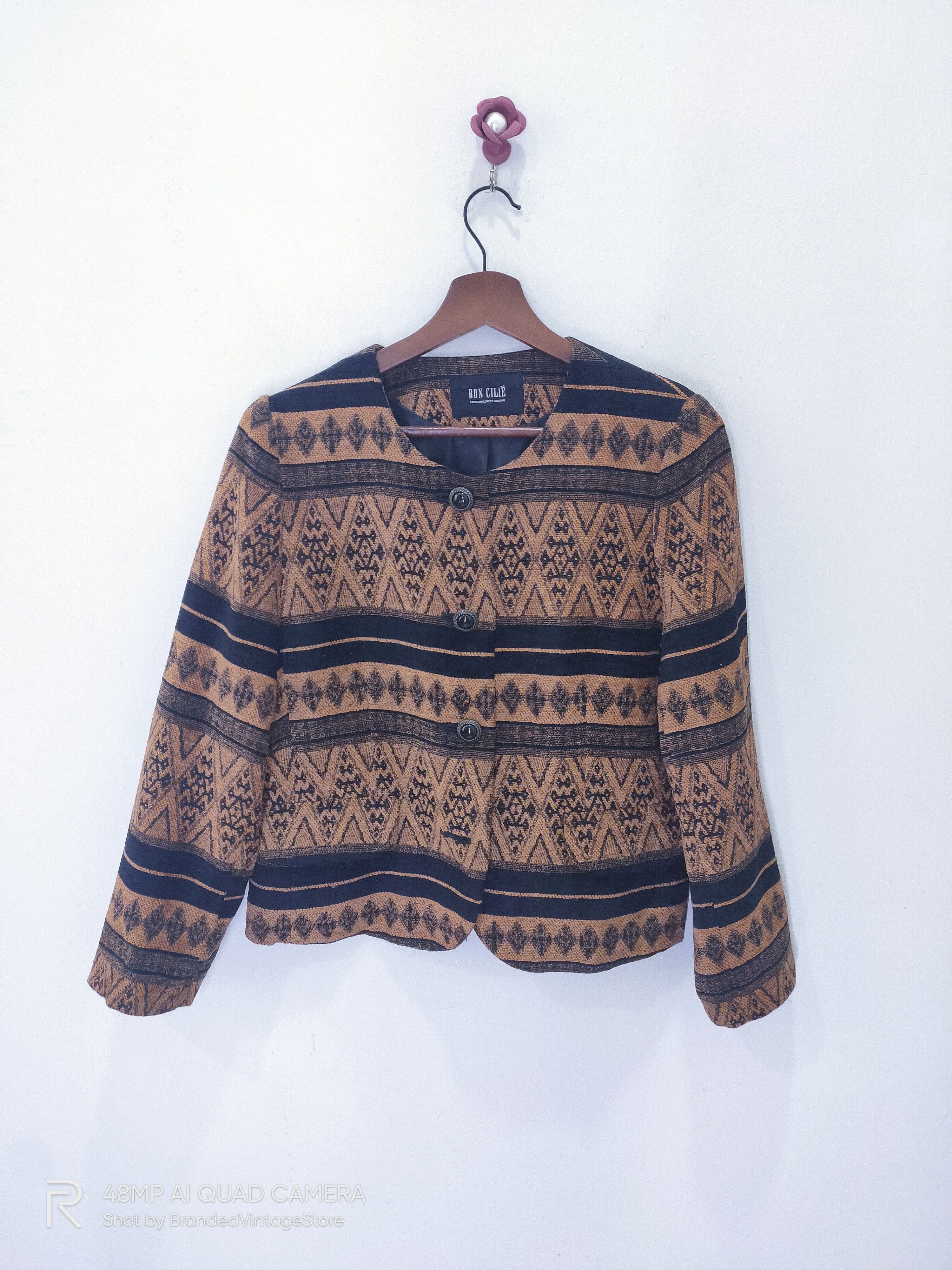 Japanese Brand Rare BON CILIE Traditional Handcrafted Fair Isle Art Jacket Size M / US 6-8 / IT 42-44 - 1 Thumbnail