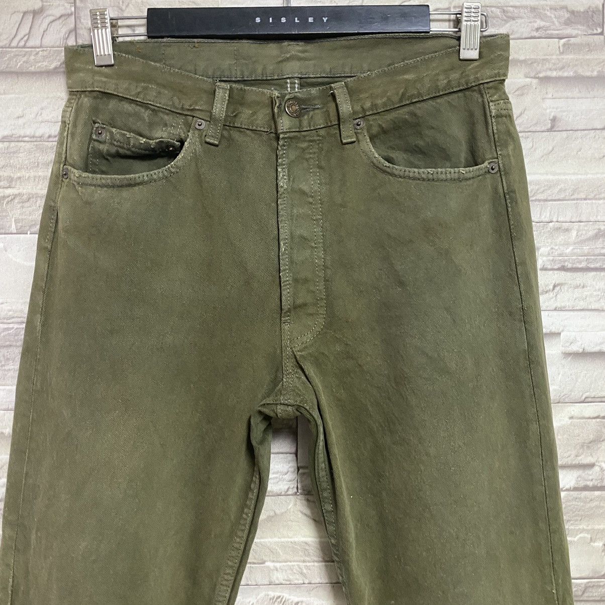 Levi's Vintage 80s Levis 501 Olive Green Faded Jeans 31x28 Size US 31 - 4 Thumbnail