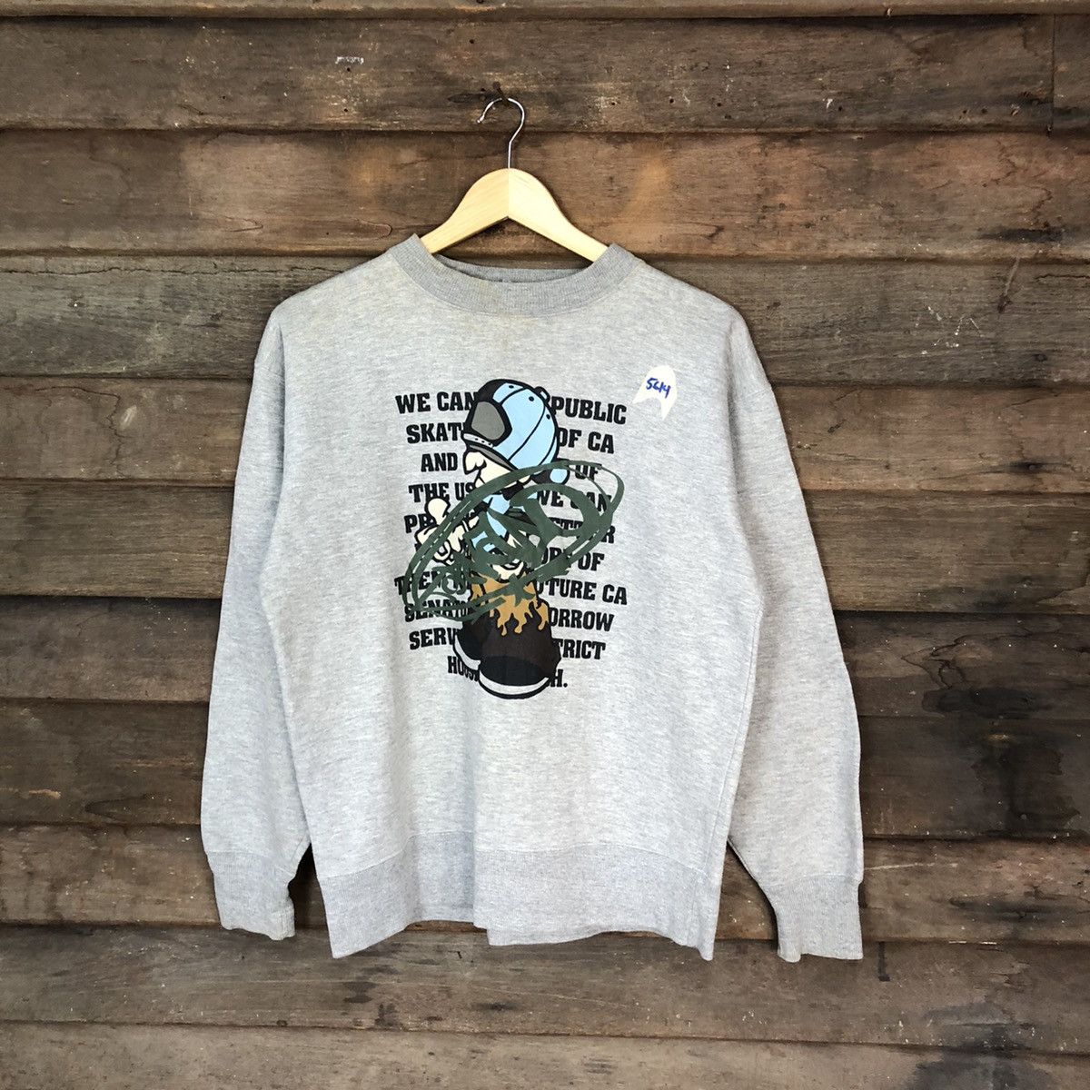 image of Chance The Rapper x Skategang Oblo Design Skater Rapper Hip Hop Grey Sweatshirt 5614 (Size Medium)