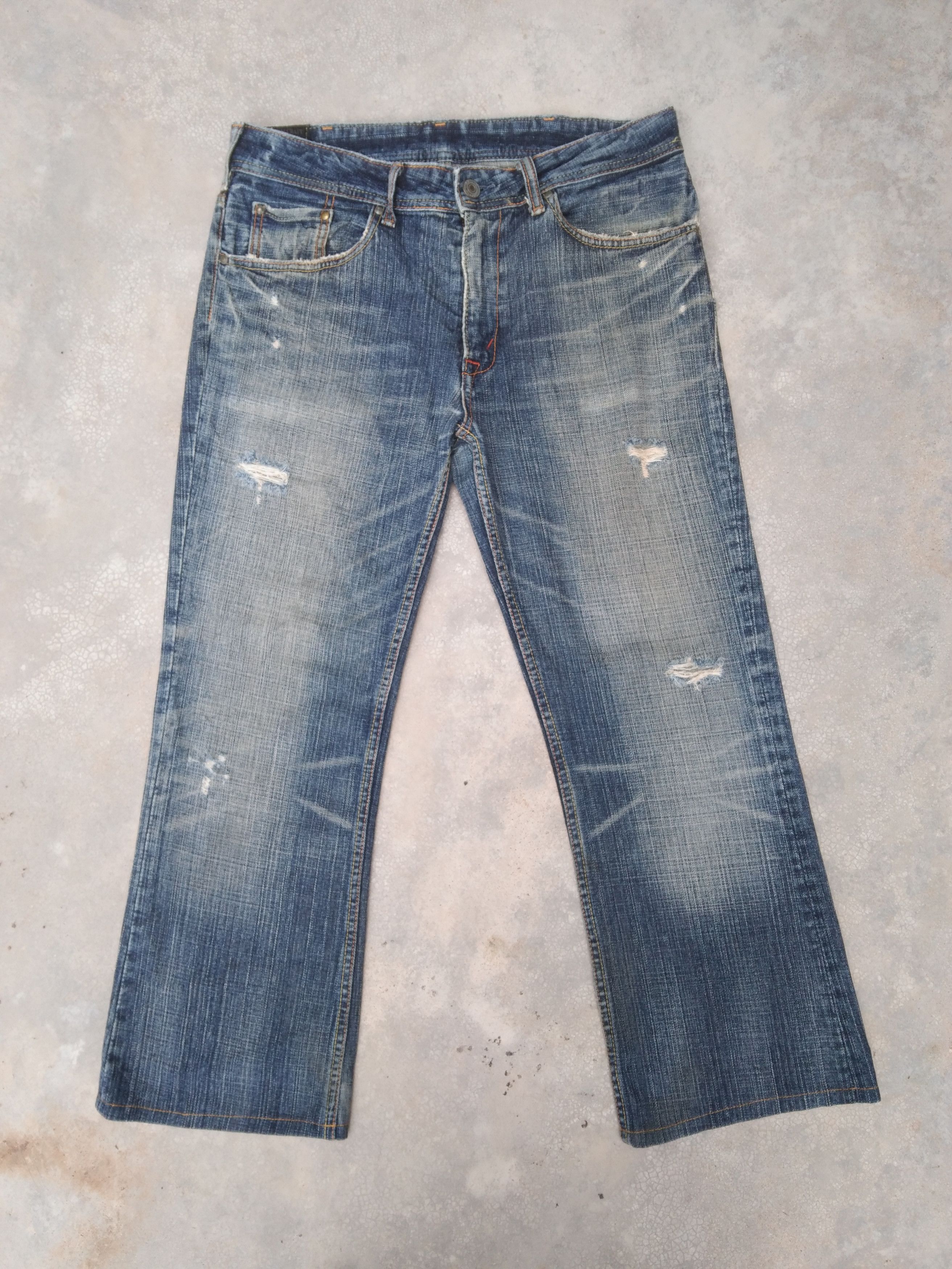 image of Denim Craft Japan Distressed Flare Jeans 32X26.5 in Blue, Men's