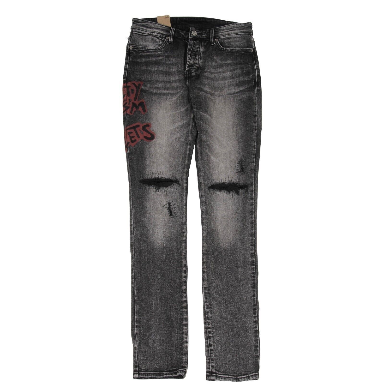 image of Ksubi Van Winkle Spray Embroidered Skinny Distressed Denim - 01334 in Grey, Men's (Size 30)