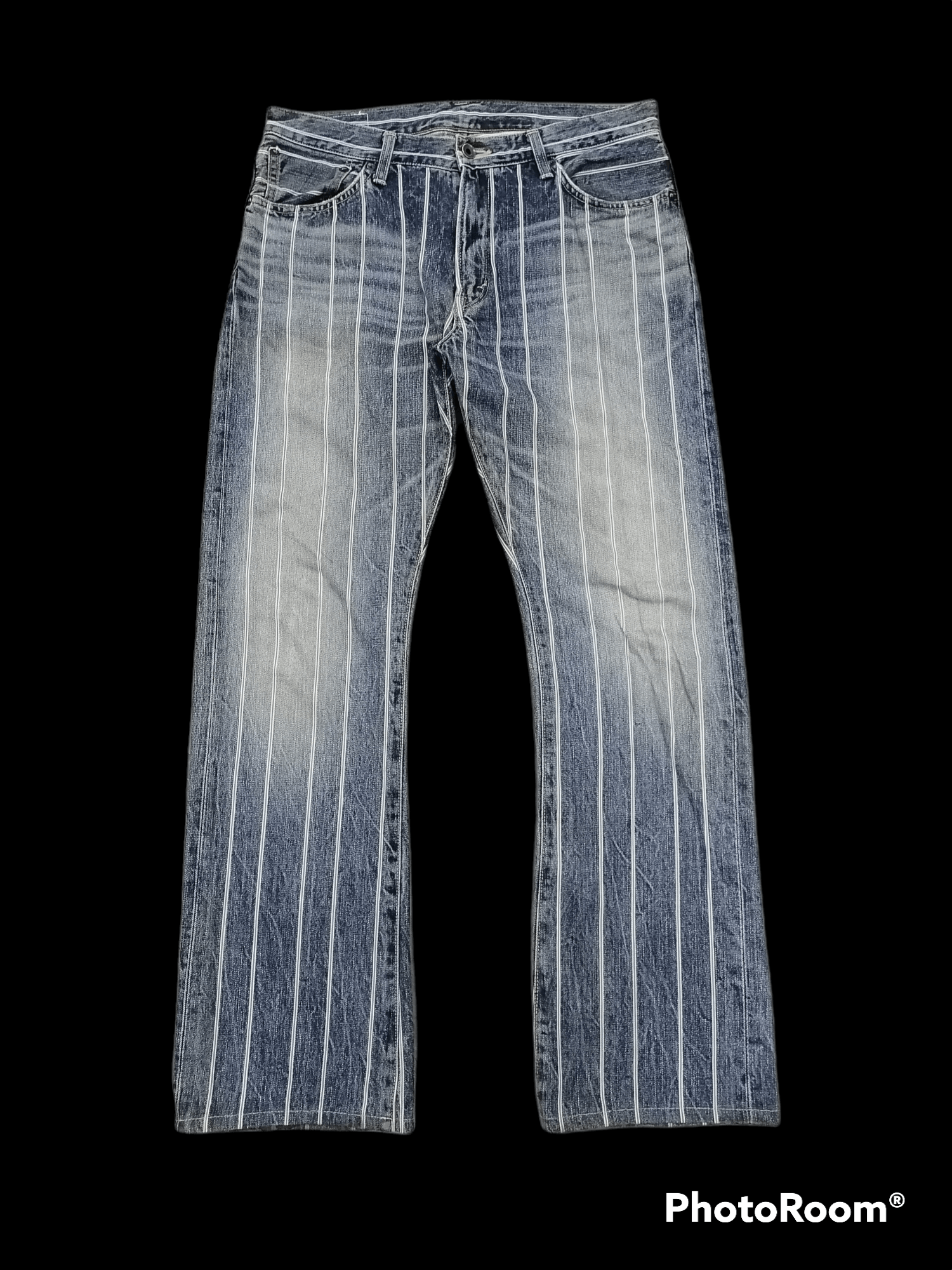 image of Vintage Edwin Full Selvedge Distressed Denim Pants in Blue Denim, Men's (Size 33)