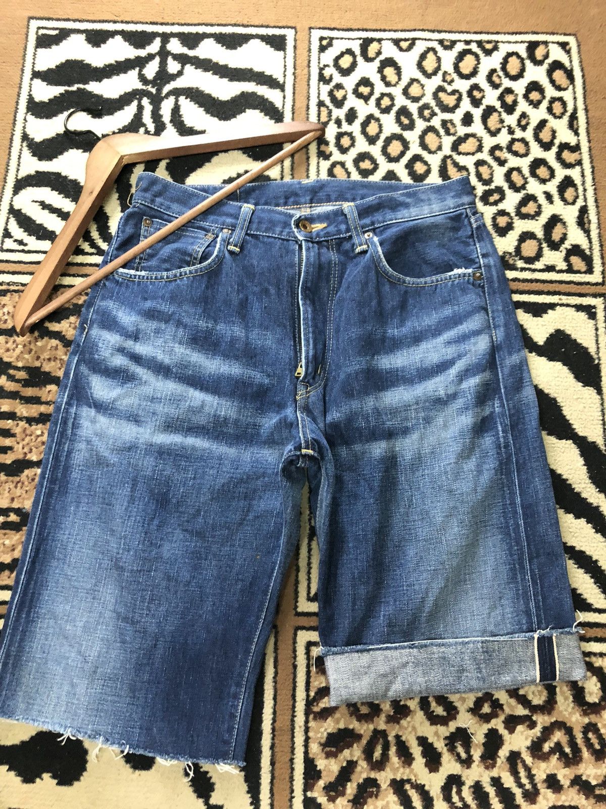 image of Vintage Selvedge Edwin 505 Short Distressed Denim in Blue, Men's (Size 31)