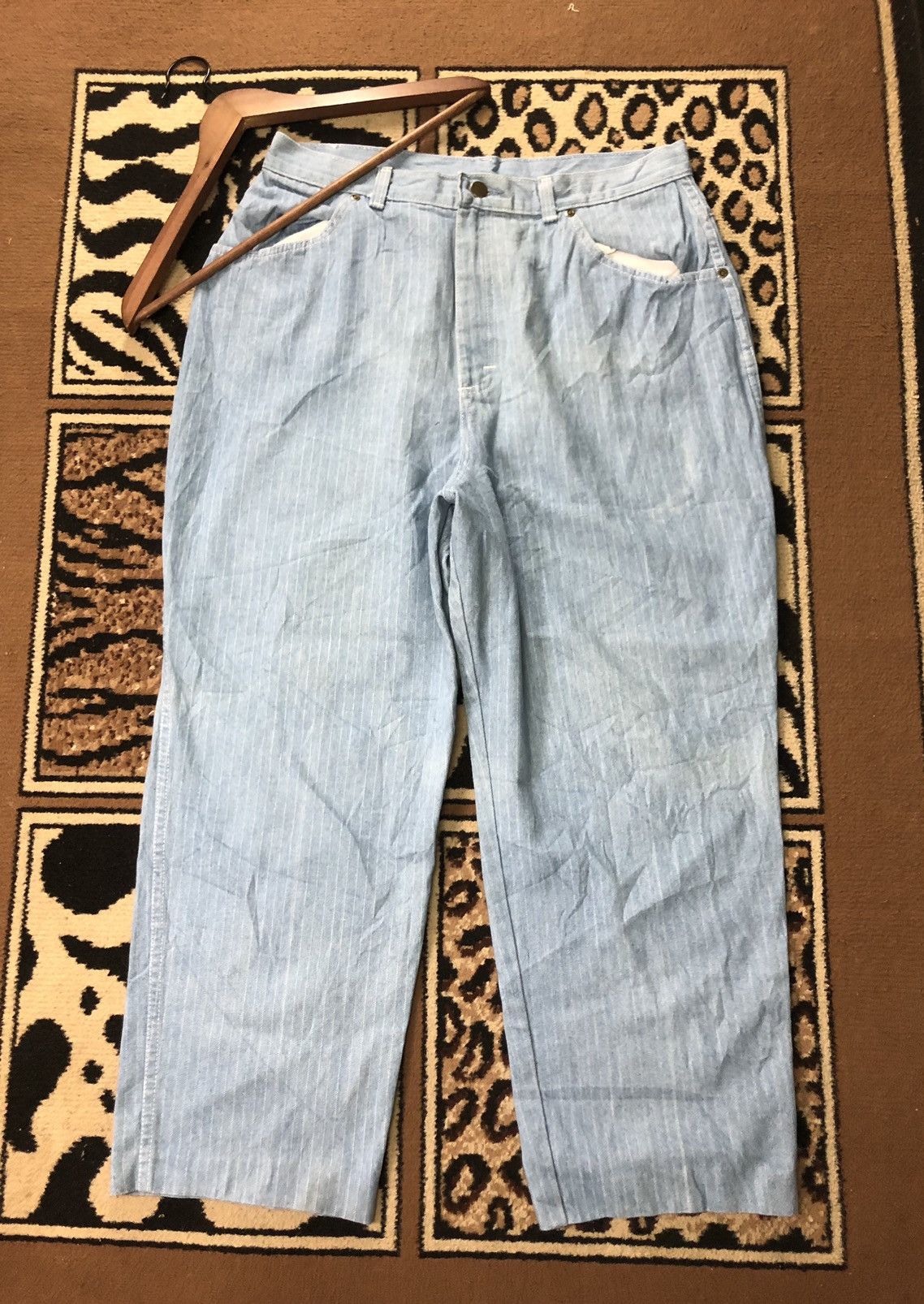image of Vintage 80's Carriage Court Stripe Baggy Denim Made In USA in Blue, Men's (Size 31)