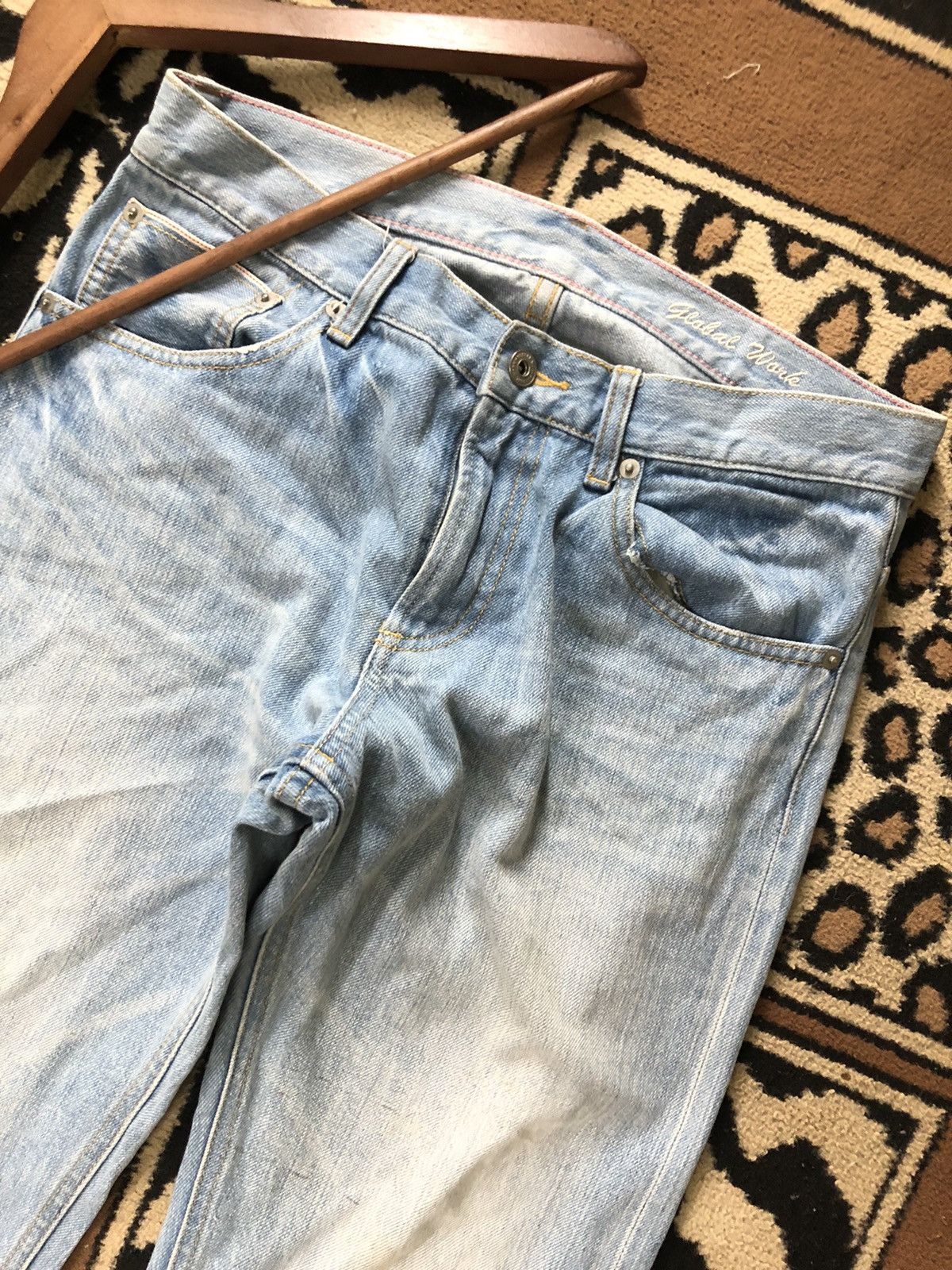 Global Work × Japanese Brand SELVEDGE GLOBAL WORK X SHUCA BLUE WASH DISTRESSED DENIM Size US 31 - 2 Thumbnail