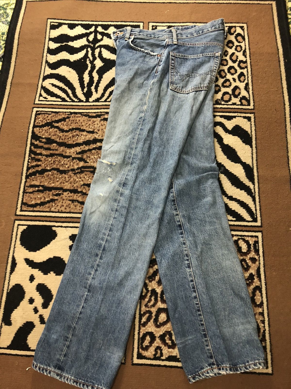 Edwin × Salvage × Vintage VINTAGE SELVEDGE EDWIN 505x BLUE WASH DISTRESSED DENIM Size US 29 - 13 Thumbnail