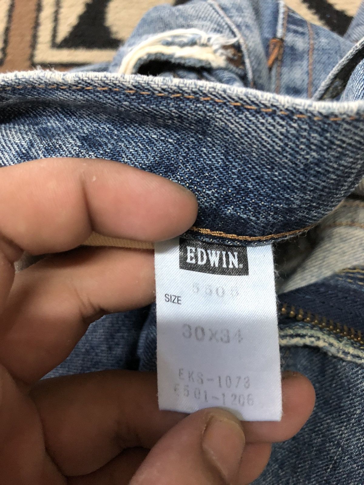 Edwin × Salvage × Vintage VINTAGE SELVEDGE EDWIN 505x BLUE WASH DISTRESSED DENIM Size US 29 - 7 Thumbnail