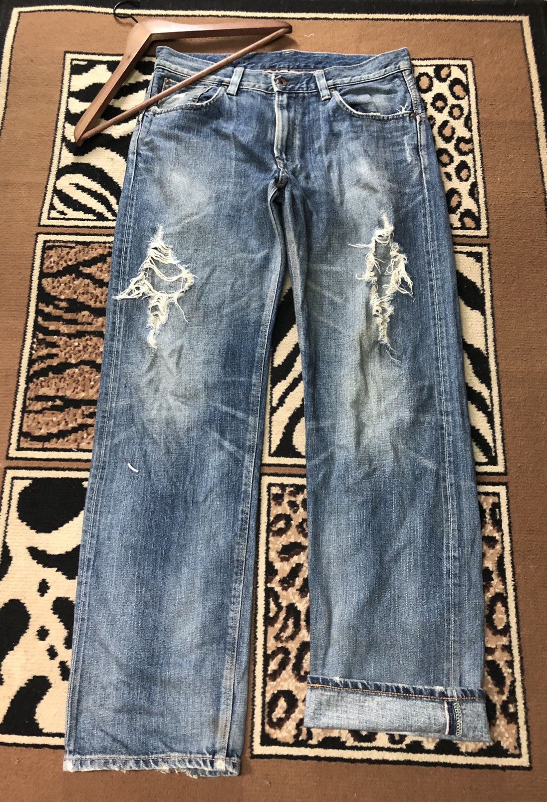 image of Distressed Denim x Edwin Vintage Selvedge Edwin Blue Wash Distressed Grunge Denim, Men's (Size 34)