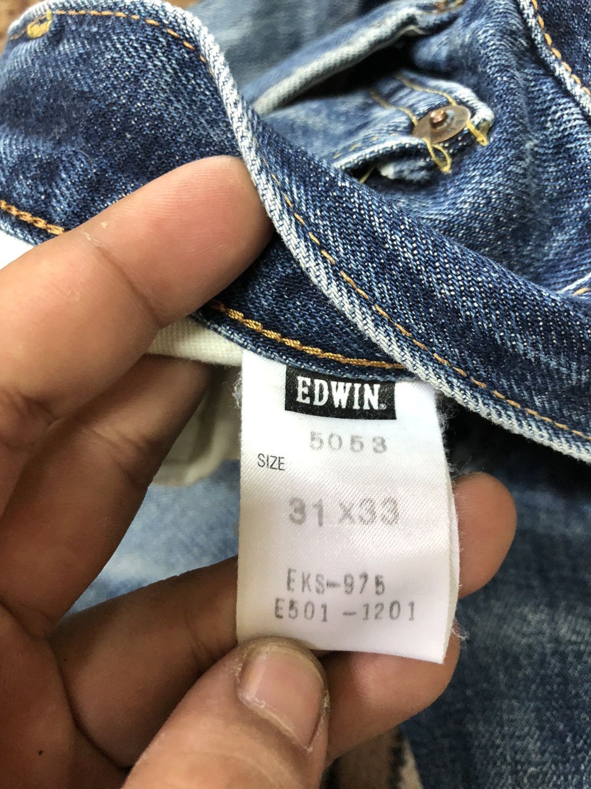 Edwin × Vintage VINTAGE SELVEDGE EDWIN 505xx BLUE WASH DISTRESSED DENIM Size US 31 - 7 Thumbnail