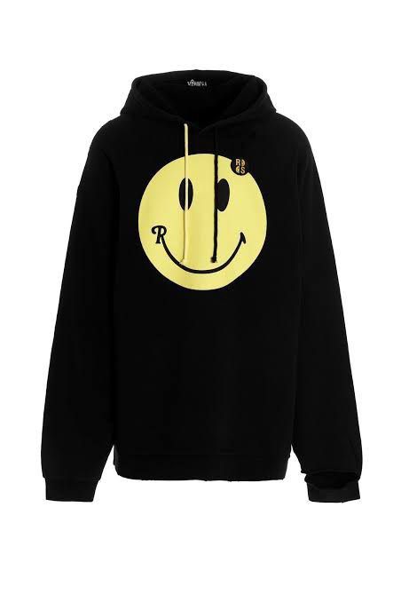 image of Raf Simons Smile Face Rs Logo Hoodie in Black, Men's (Size Large)