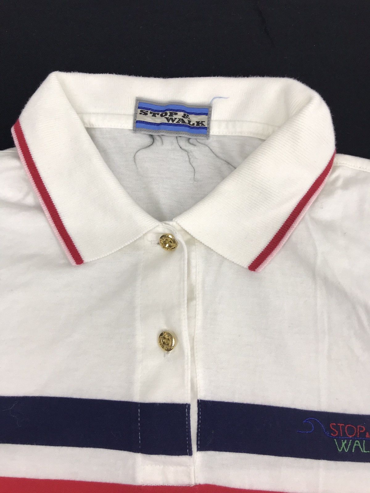 Japanese Brand Vintage Stop & Walk Classic Polo Tee Striped Red and White Size S / US 4 / IT 40 - 6 Thumbnail