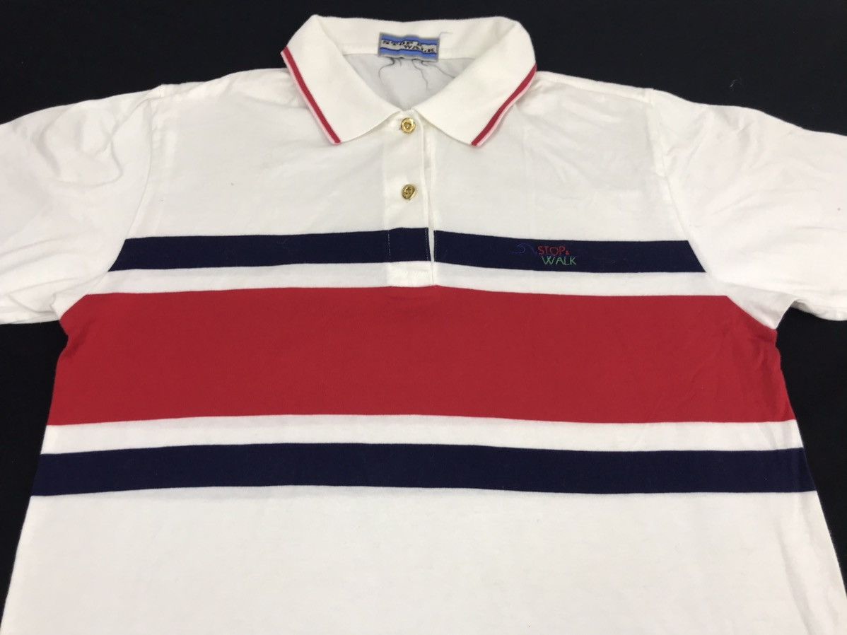 Japanese Brand Vintage Stop & Walk Classic Polo Tee Striped Red and White Size S / US 4 / IT 40 - 2 Thumbnail