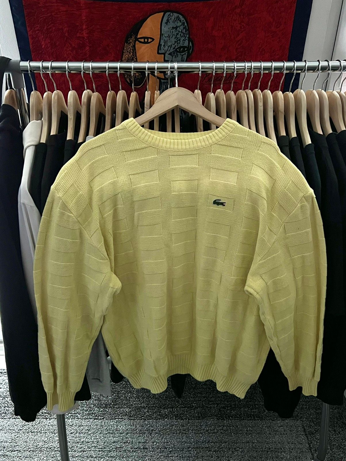 Pre-owned Coloured Cable Knit Sweater X Lacoste Vintage Yellow Knit Sweater Oversized Small Logo Xl
