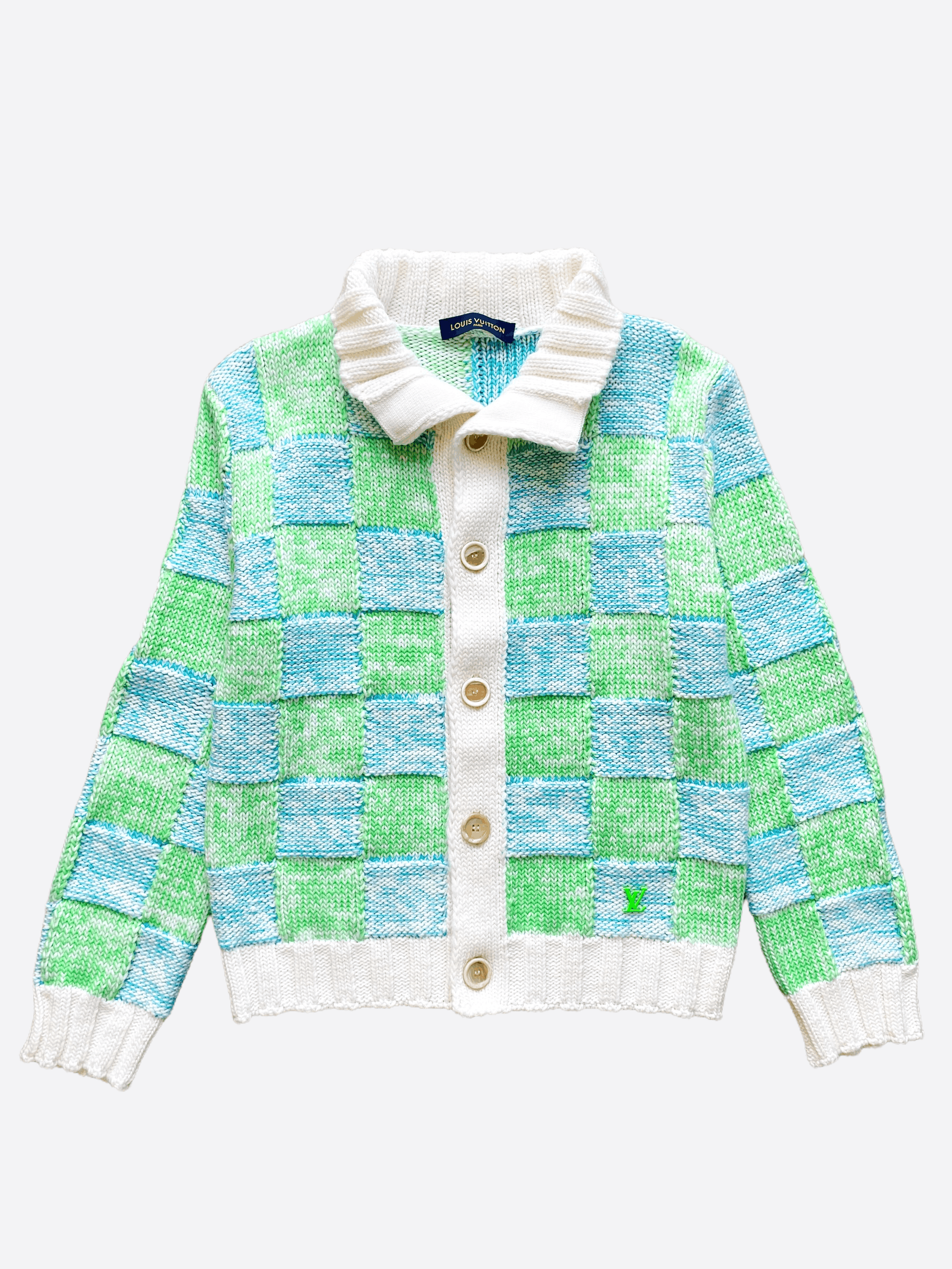 Louis Vuitton Louis Vuitton Green & Blue Damier Cardigan Size US M / EU 48-50 / 2 - 1 Thumbnail