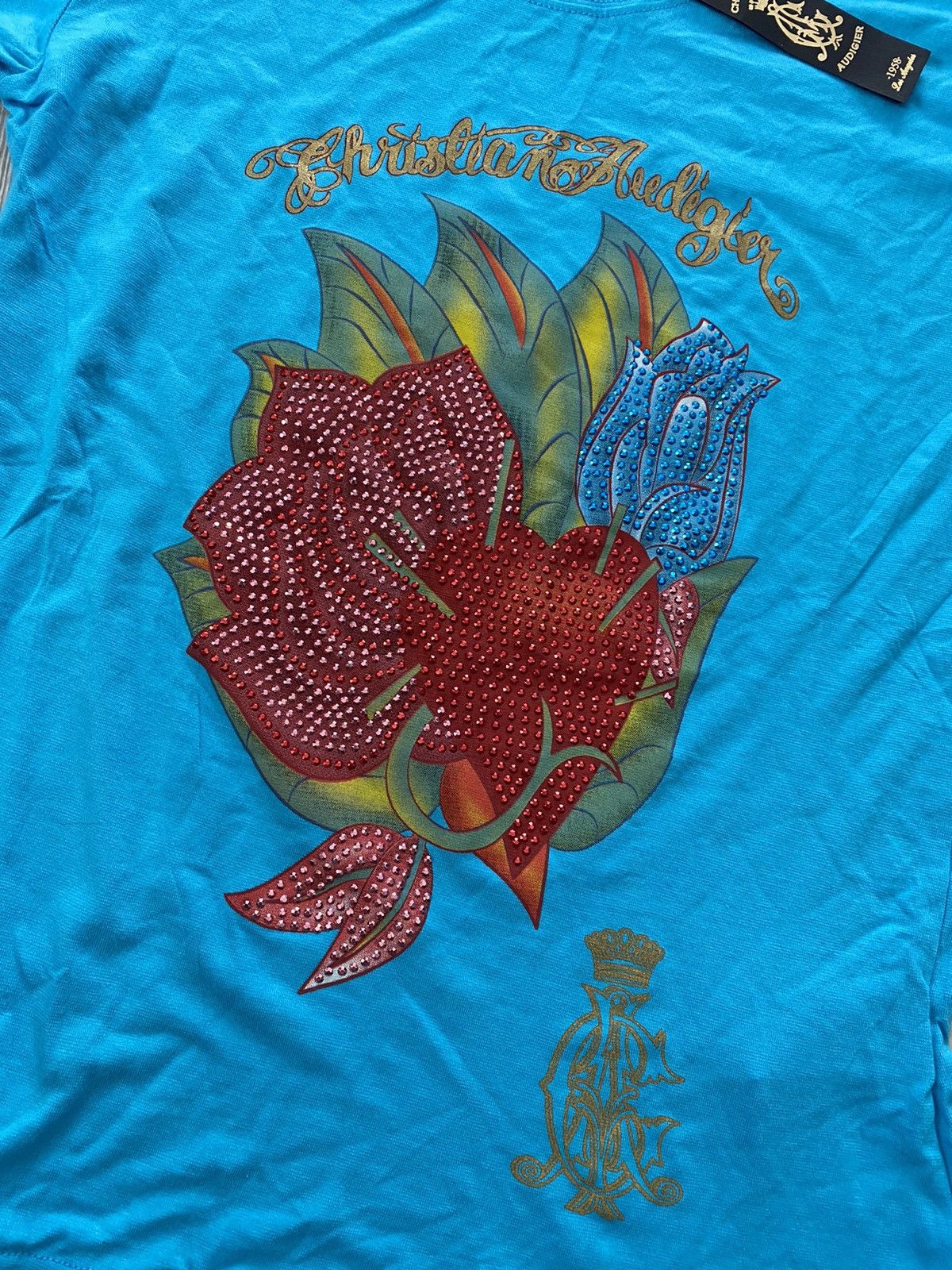 Christian Audigier × Ed Hardy × Vintage Ed Hardy Christian Audiger vintage blue t-shirt Y2K Size XXS / US 00 / IT 34 - 2 Thumbnail