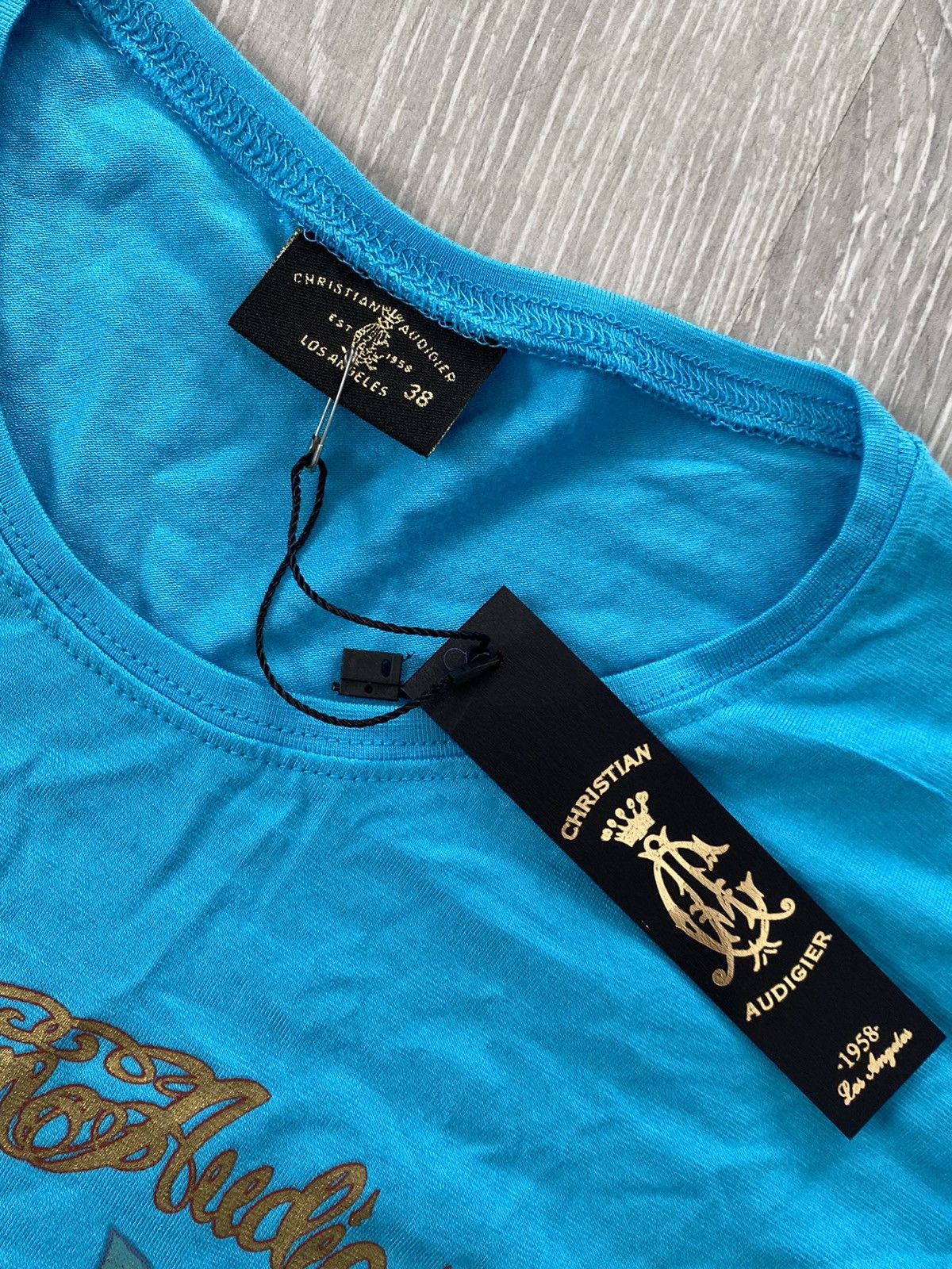 Christian Audigier × Ed Hardy × Vintage Ed Hardy Christian Audiger vintage blue t-shirt Y2K Size XXS / US 00 / IT 34 - 3 Thumbnail