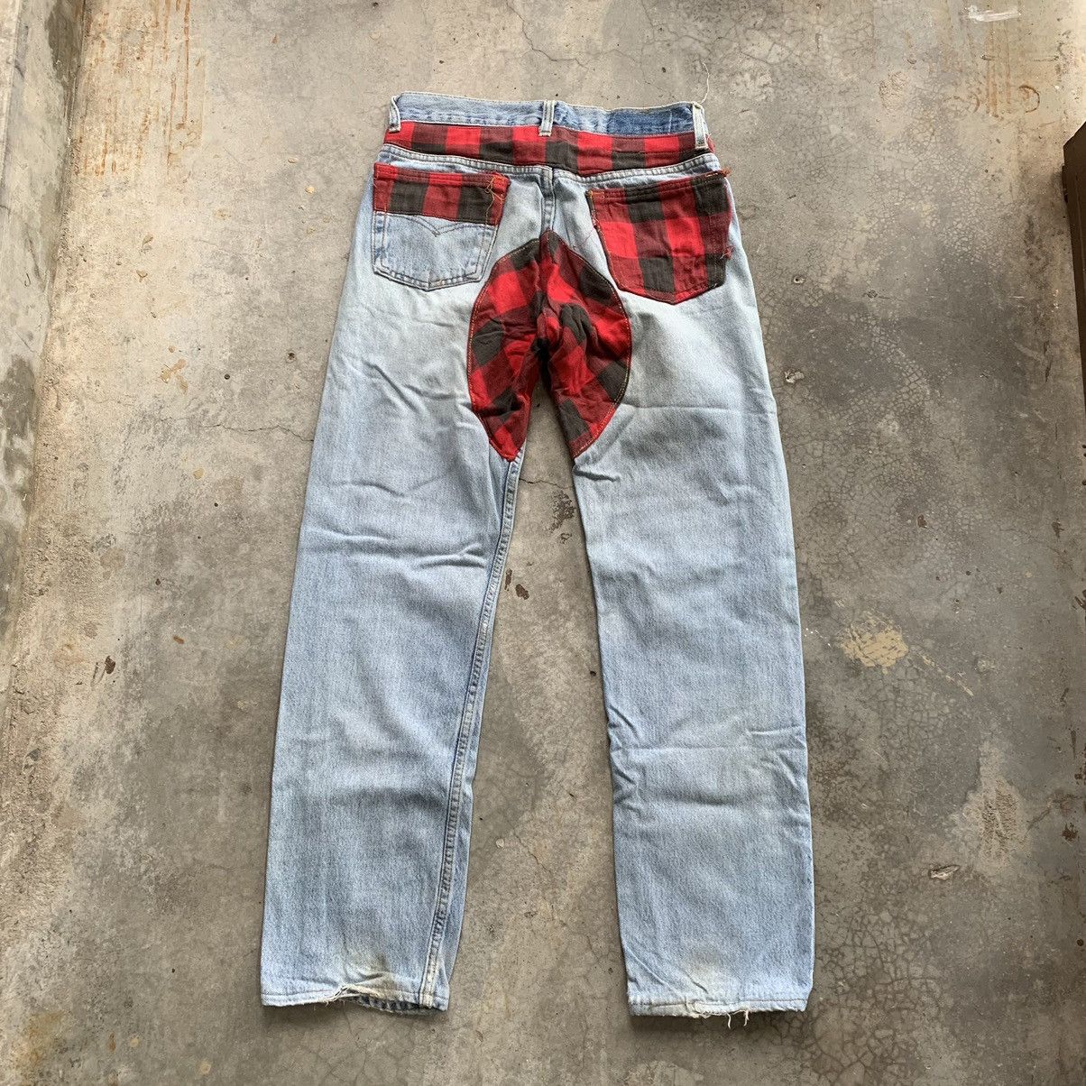 image of Distressed Denim x Levis Vintage 90's Levis 501 Distressed Patchwork Denim Pant in Blue (Size 28)