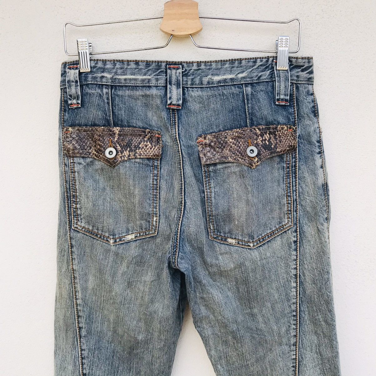 Japanese Brand Flared Distressed jean Snake leather pocket by Takaiq.com Size US 30 / EU 46 - 11 Thumbnail