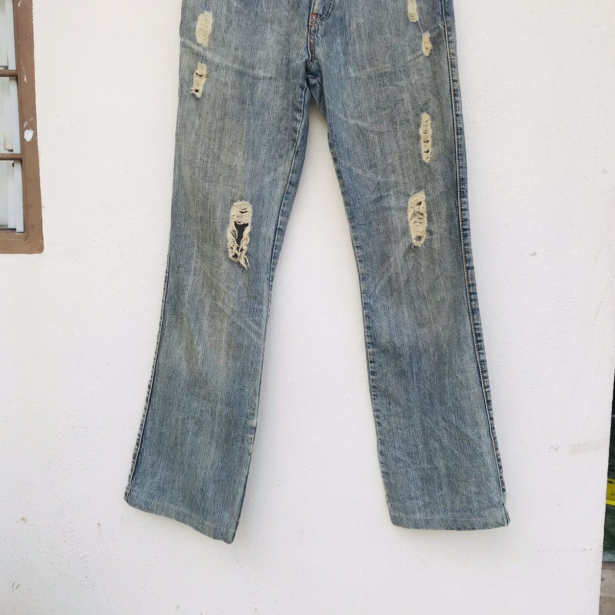 Japanese Brand Flared Distressed jean Snake leather pocket by Takaiq.com Size US 30 / EU 46 - 3 Thumbnail