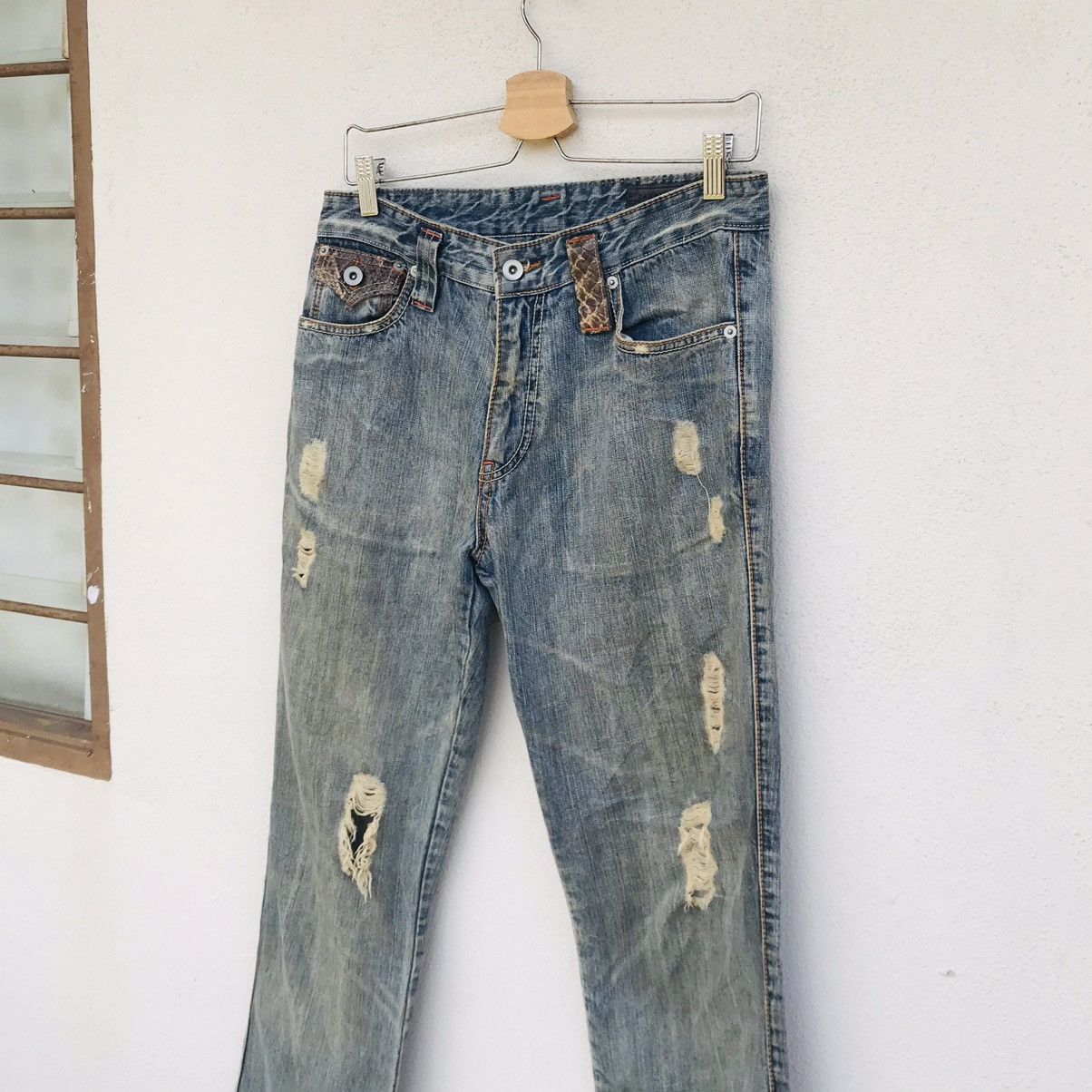 Japanese Brand Flared Distressed jean Snake leather pocket by Takaiq.com Size US 30 / EU 46 - 6 Thumbnail