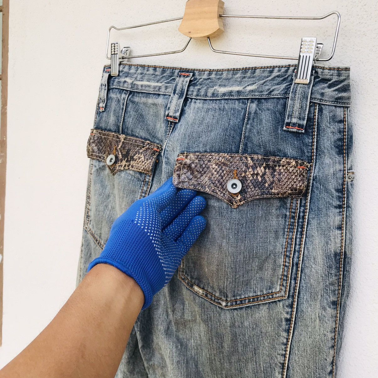 Japanese Brand Flared Distressed jean Snake leather pocket by Takaiq.com Size US 30 / EU 46 - 1 Thumbnail