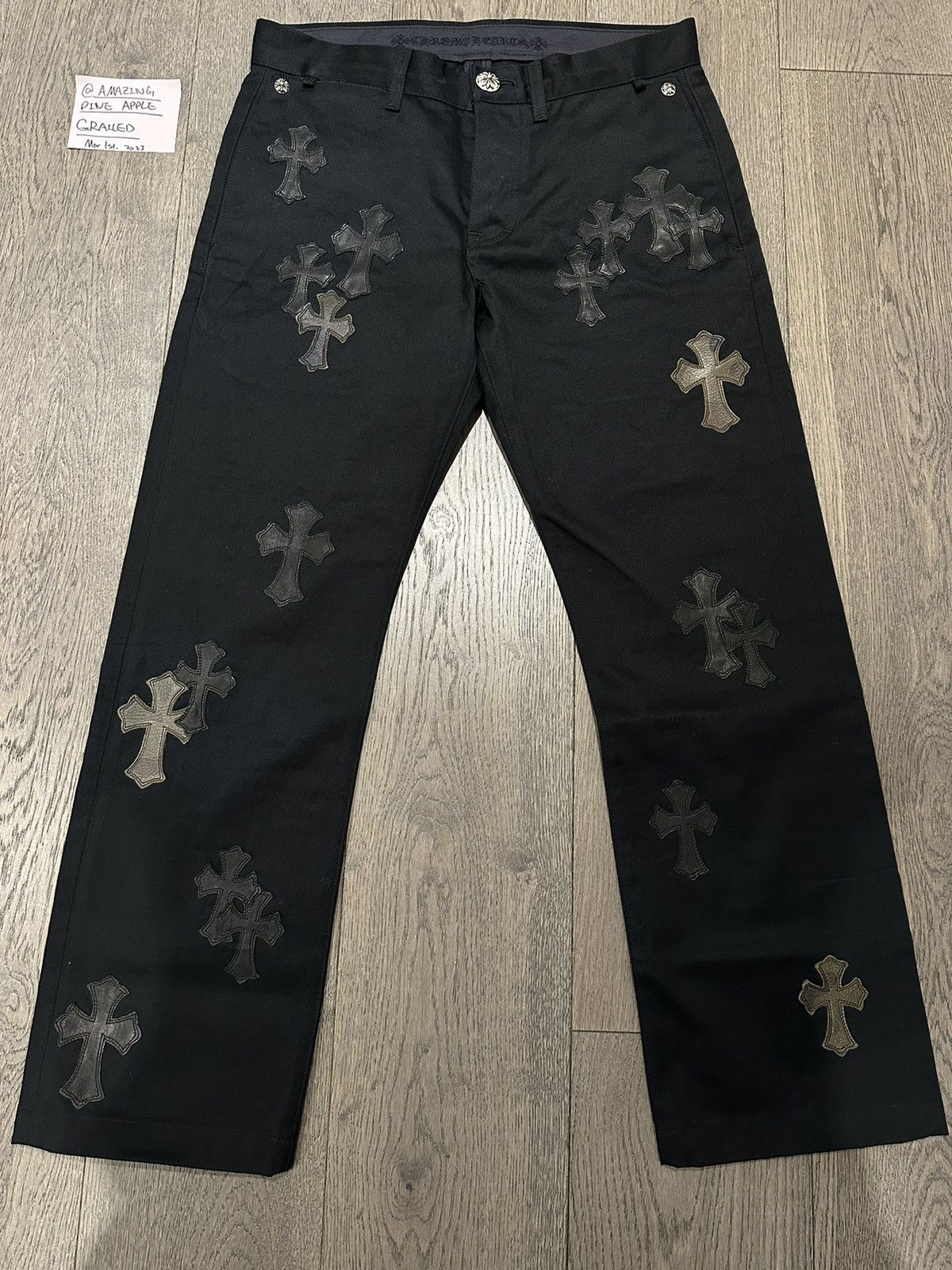 image of Chrome Hearts Patched Cargo Pants in Black, Men's (Size 33)